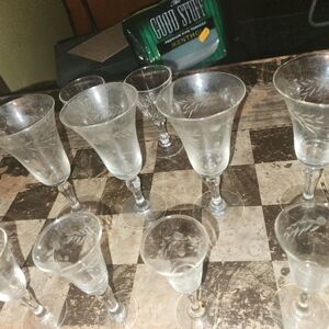 Elegant Antique Clear Glass Wine Goblets Set Of 10